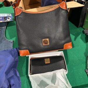 Black and Brown Leather Handbag and Wallet Set.